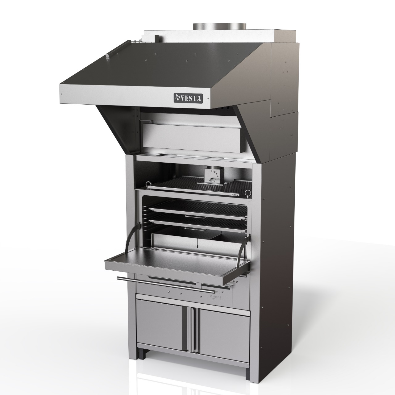 VESTA 45 SS - closed charcoal grill with stand and sparkarrestor